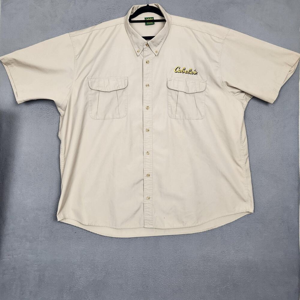 Cabelas Safari Shirt Mens 4XLT Tall Beige Short Sleeve Button Up Pockets Outdoor